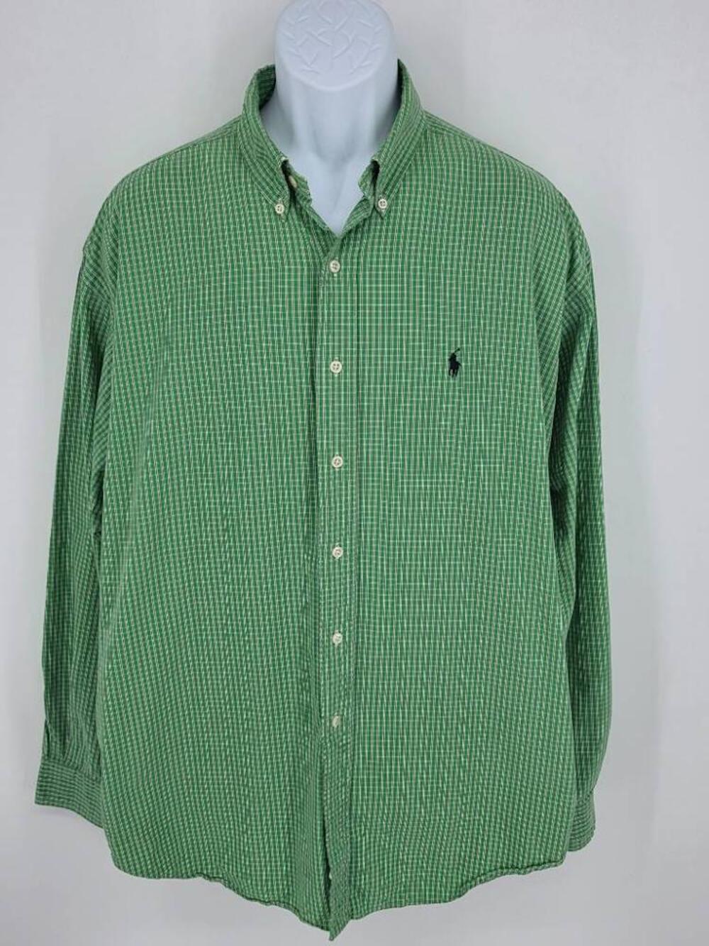 Polo Ralph Lauren Vintage Blake Check Button Down Shirt Green Men Size XL 90s